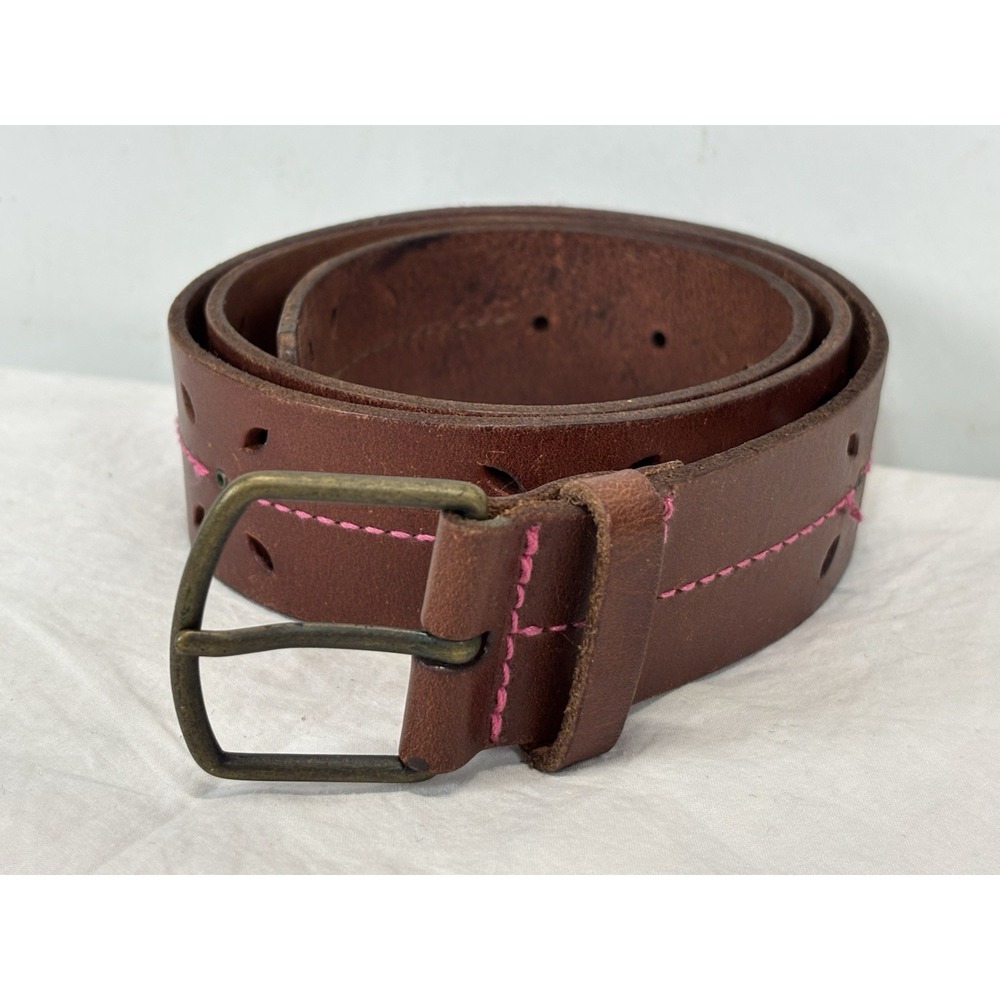 American Eagle Leather Belt Sz Small Women's Brown Pink Stitching 1.5" Wide Y2K